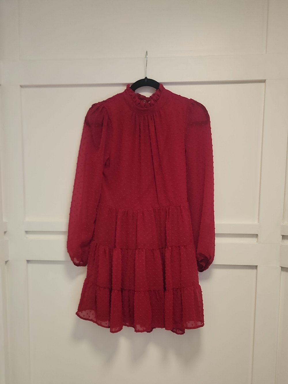 miami Red Tiered Swiss Dot High-Neck Dress